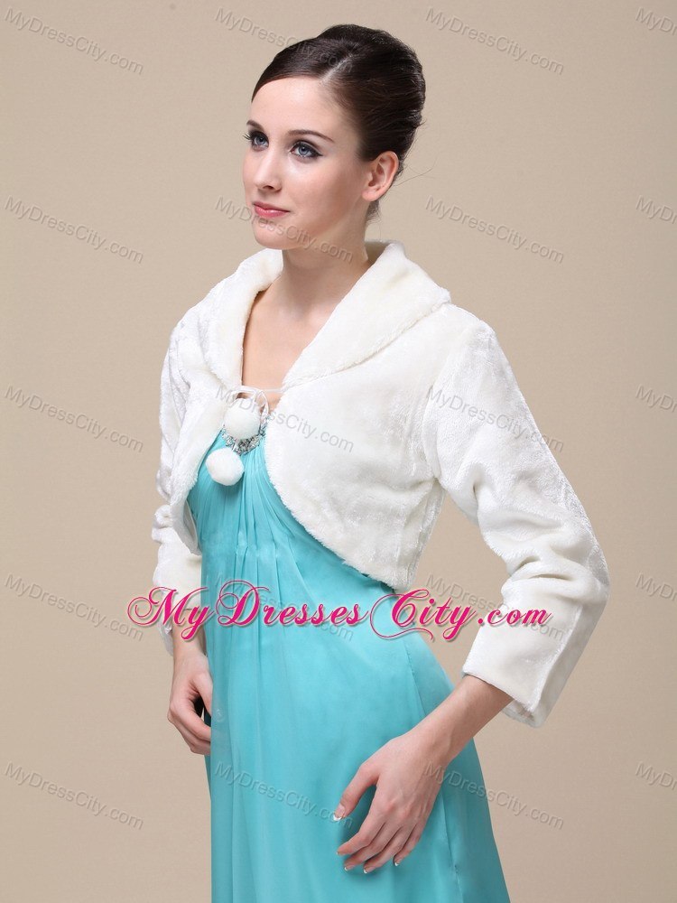 Faux Fur Special Occasion Jacket In Ivory With Fold-over Collar